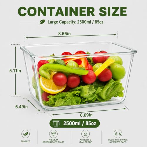 2 Pack Large Glass Storage Containers with Lids 85oz
