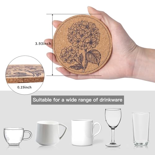 Cork Coasters for Drinks Absorbent Non Slip 12pcs 4 Inch Flower (12 Count)