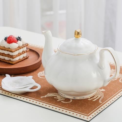 27oz White Porcelain Teapot with Gold Trim