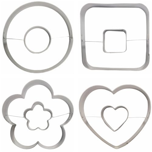 Linzer Cookie Cutters Set Stainless Steel 4Pcs（Round+Square+Heart+Flower） (4 Count)