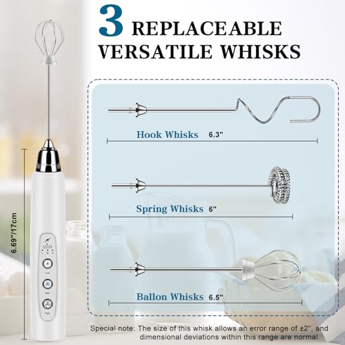 Milk Frother Wand Rechargeable Handheld Whisk Coffee 3 Speed Adjustable