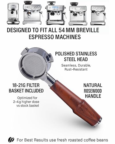 54mm Bottomless Portafilter Breville Compatible Rosewood Handle & Naked 18