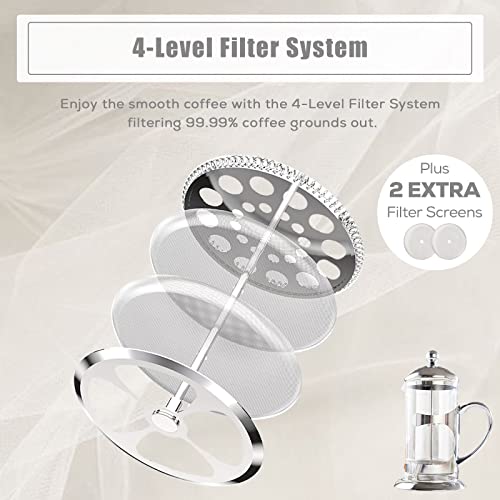 Silver French Press Set with 6 Cups & Tray