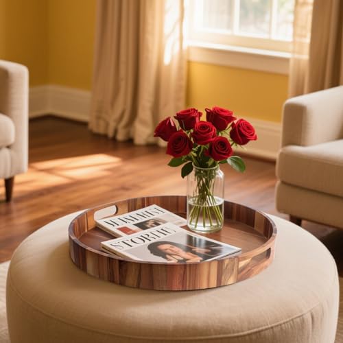 Extra Large Tray for Ottoman 22" Wooden Tray Ottoman Trays Large Acacia Wood Serving Tray with Handles Wooden Trays for Party