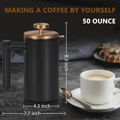 Black Large French Press Coffee Maker 50oz