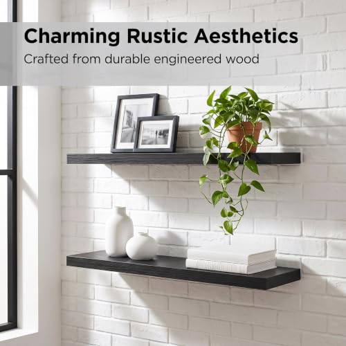 Set of 2 Black MDF Floating Wall Shelves with Hidden Brackets (2 Count)
