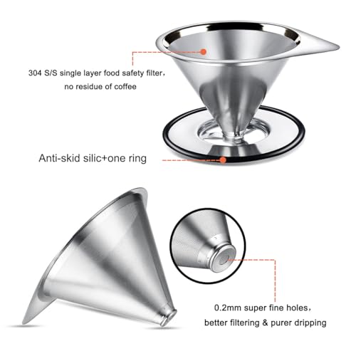 Pour Over Coffee Dripper Stainless Steel Coffee Filter Metal Cone Filter Paperless Reusable Coffee Filter Single Cup Coffee Maker 1
