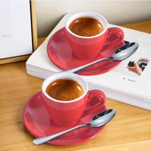 Porcelain Espresso Cup with Saucer And Stainless Steel mini Spoons (7 Count)
