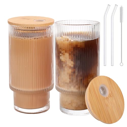 Glass Cups with Bamboo Lids and Straws (2 Count)