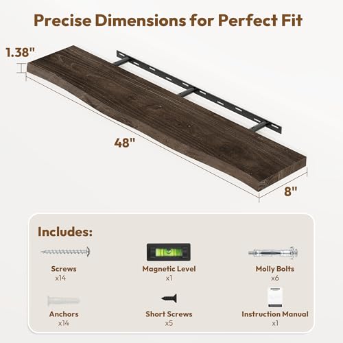 Wood Floating Shelves Live Edge 48” Set of 1