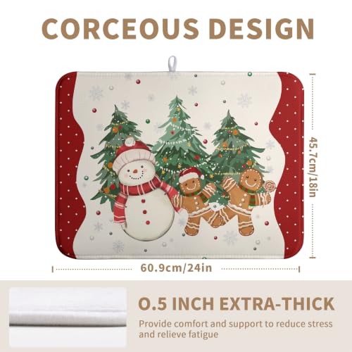 Winter Snowman Red Dish Drying Mats Christmas Gingerbread Man Dish Mat Drying Matt Xmas Tree Dishes Dryer Pad For Kitchen Counter Absorbent Microfiber Washable Foldable Reusable 18x24 In