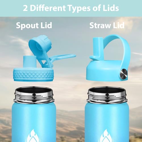 Stainless Steel Wide Mouth Water Bottle 24oz Double Wall Vacuum Insulated Leak Proof Bottle with New Flex Straw Lid & Spout Lid