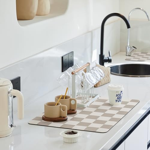 Checkered Dish Drying Mat for Kitchen Counter