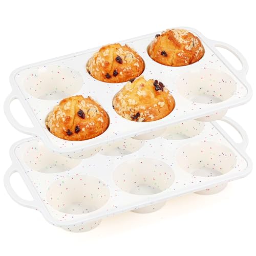 2 Pcs Jumbo Muffin Pan with Metal Frame Nonstick 6 Cup Extra Large Silicone Cupcake Pan for Baking
