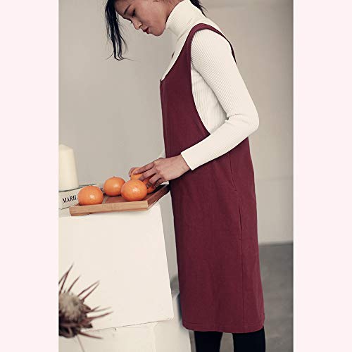 Soft Cotton Linen Apron Solid Color Halter Cross Bandage Aprons Japan Japanese Style X Shape Kitchen Cooking Clothes Gift for Women Chef Housewarming