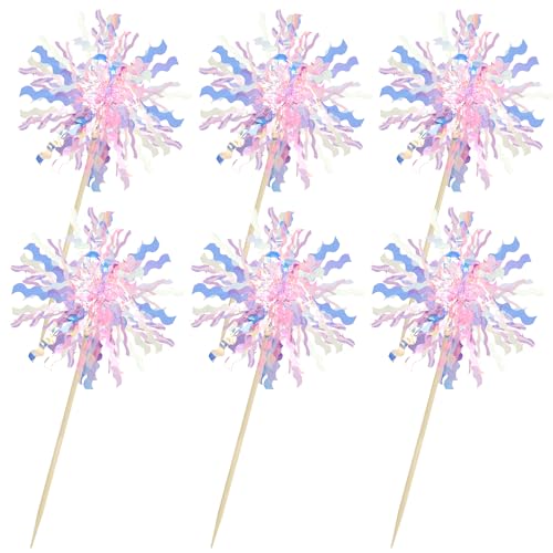 30Pcs Foil Firework Cupcake Toppers Sparkle Tinsel Cake Toppers Tinsel Drink Cake Decoration Cocktail Picks for Birthday Wedding Graduation Party Supplies Pink (30 Count)