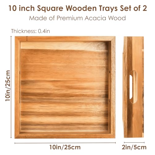 Set of 2 Acacia Wood Serving Tray with Handles (2 Count)