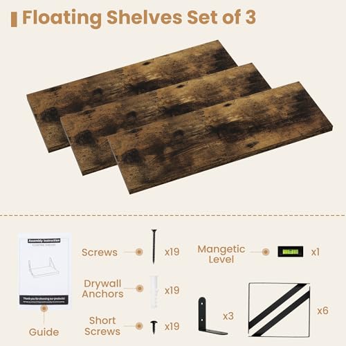Floating Book Shelves for Wall (3 Count)