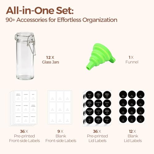 Small Glass Spice Jars with Airtight Lids 4oz 12 Pack with Labels (12 Count)