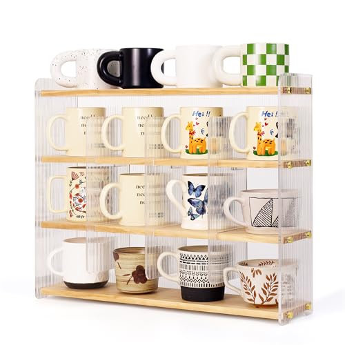 Mug Shelf 4 Tier Walnut Coffee Cup Displays