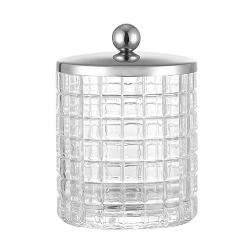 Glass Cotton Jar Holder Silver Lid
