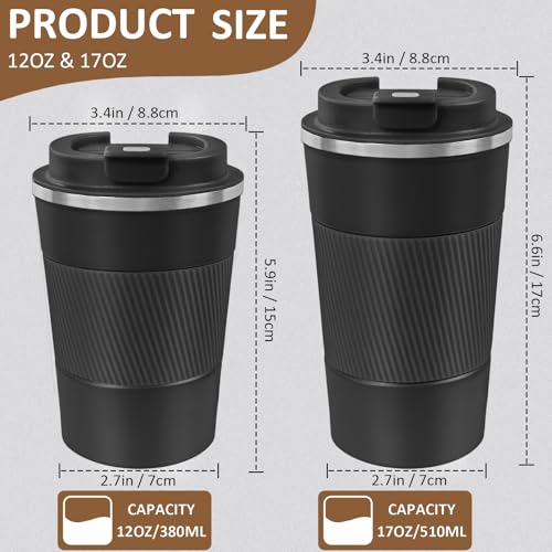 4 Pack Insulated Coffee Mug with Lid 17oz Travel Coffee Tumbler Stainless Steel Reusable Coffee Cups Thermal Coffee Mug for Hot and Iced Cold Drinks (4 Count)