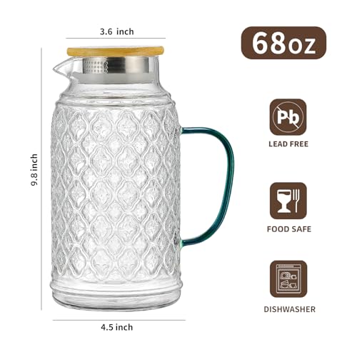 2 PACK Glass Pitcher with Bamboo Lid