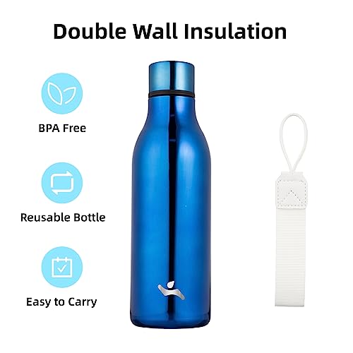 18 oz Insulated Stainless Steel Metal Water Bottle with Strap