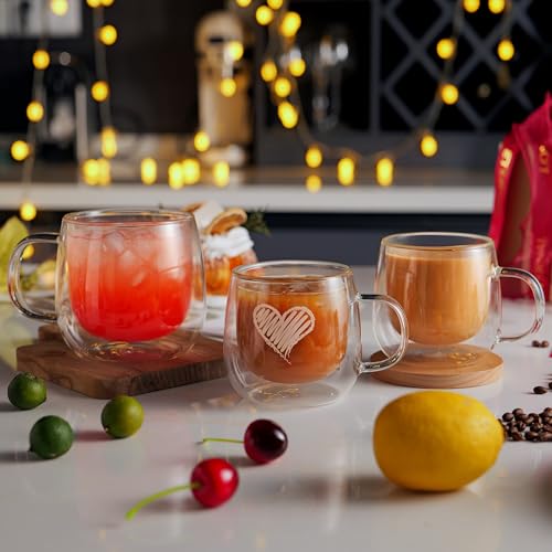 12oz Double Walled Glass Coffee Mugs (4 Count)