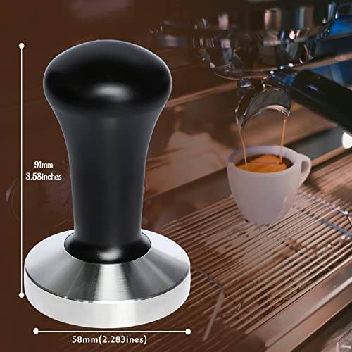 58mm Black Coffee Hand Tamper 304 Stainless Steel Base Professional Espresso Press for Portafilter Coffee Machine Barista Tool