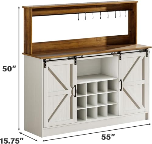 55" Farmhouse Coffee Bar Cabinet with Storage Hutch