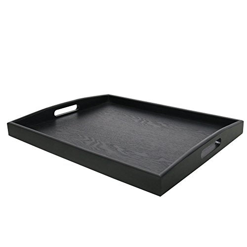 Serving Tray Large Black Wood Rectangle Food Tray Butler Tray Breakfast Tray with Handles
