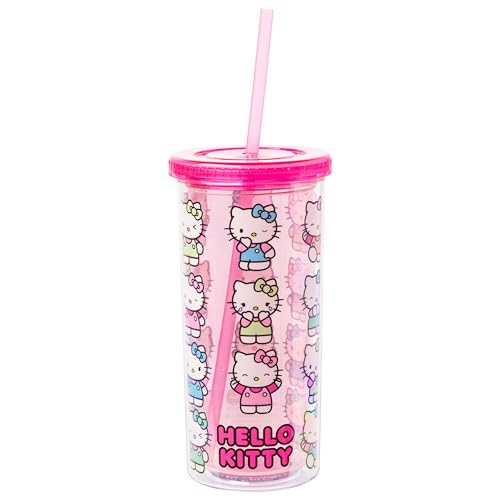 Sanrio Hello Kitty Expressions Poses Plastic Cold Cup with Lid and Straw