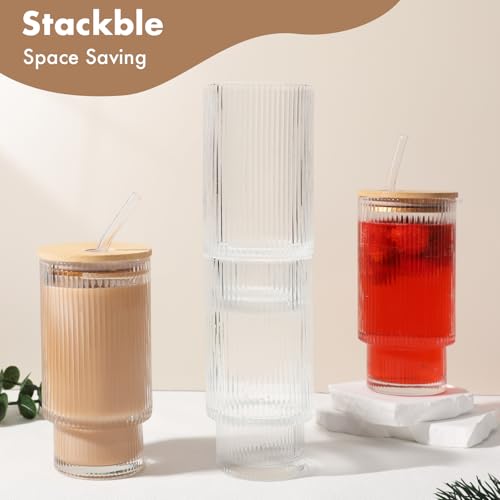 Glass Cups with Bamboo Lids and Straws (2 Count)