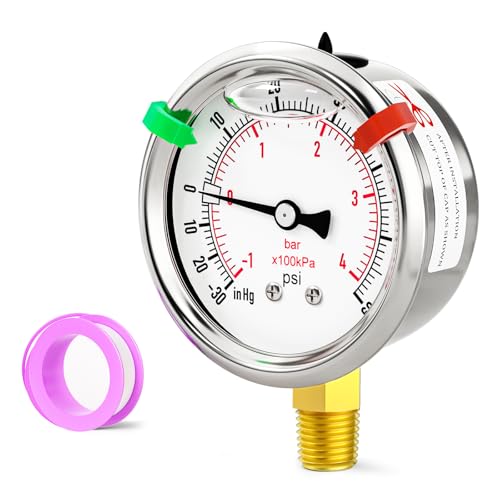 30inHG 60psi Stainless Steel Glycerin Liquid Filled Vacuum Pressure Gauge 1