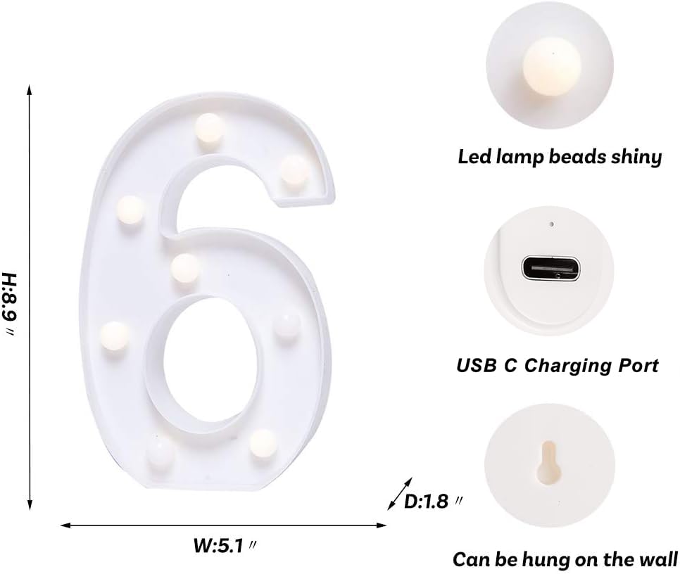 Rechargeable LED Letter Lights Sign Marquee Light Up Letters Sign for Night Light Wedding (6 Count)