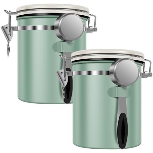 2PCS Coffee Storage Canister 1.5L 51OZ Double Airtight Coffee Beans Container with Date Locator 304 Stainless Steel Kitchen Food Storage Container with Spoon For Coffee Beans Grounds Tea Sugar (2 Count)