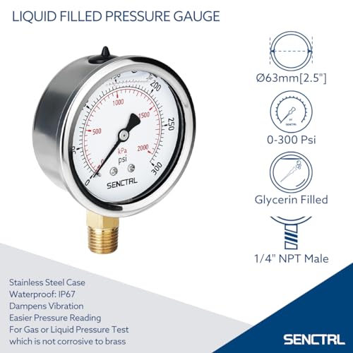 0 300 Psi Liquid Filled Pressure Gauge