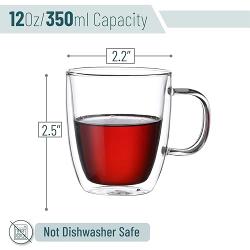 BTaT Double Walled Glass Coffee Mugs (6 Count)