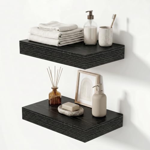 12 Inch Floating Shelves for Wall Black Shelves Set of 2