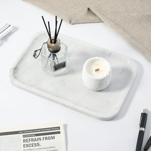Marble Tray 12"x8" Bianco Carrara Marble Vanity Tray for Countertop Bathroom Kitchen Dresser