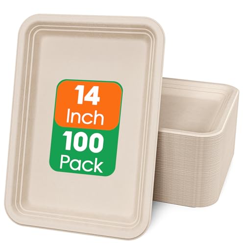 100 Pack 14 in Compostable Natural Disposable Food Crawfish Trays (100 Count)