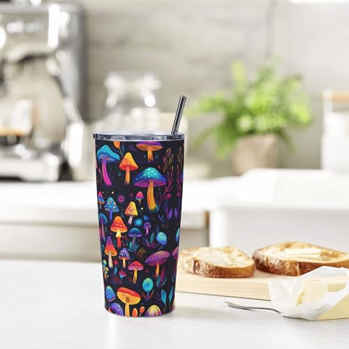 Mushroom Tumbler with Lid and Straw 20oz Coffee Tumblers Leakproof Stainless Steel Travel Mug Vacuum Insulated Cup for Iced and Hot (20 Count)