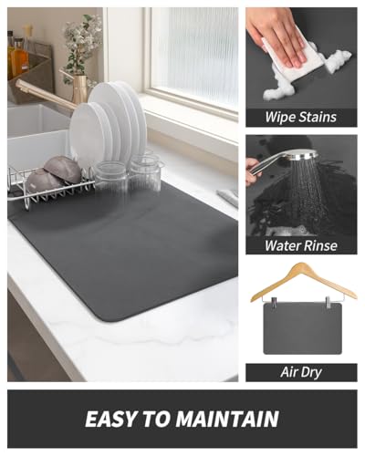 Coffee Mat Hide Stain Rubber Backed Absorbent Dish Drying Mat for Kitchen Counter