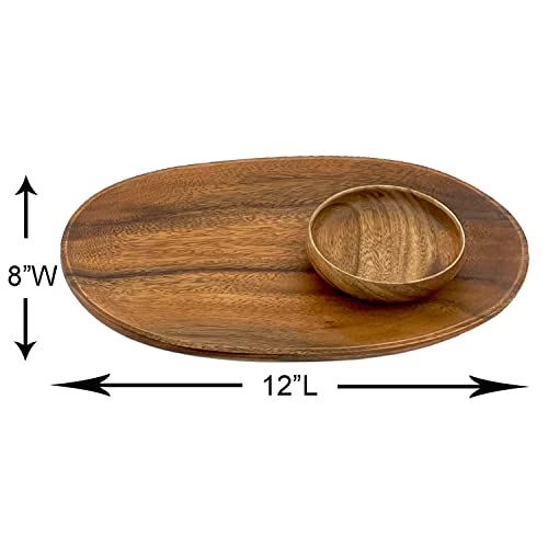 Woodard & Charles Acacia Wood 12" Oval Tray with Dip Bowls