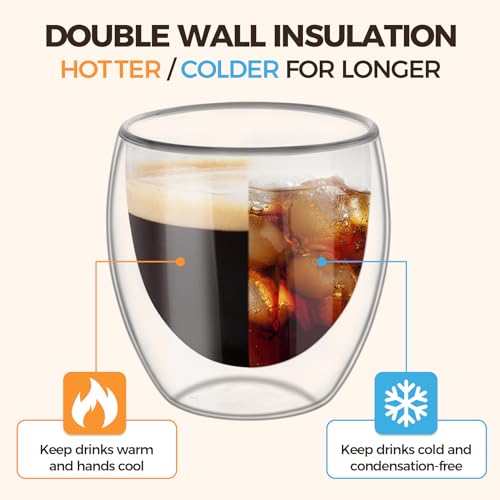 8oz Glass Coffee Mugs Set of 6 (6 Count)