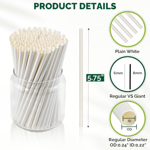 500 Bulk] 5.75 inch White Small Paper Straws for Kids (500 Count)