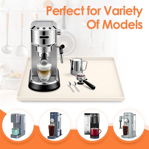 Silicone Coffee Maker Mat with Lip for Countertops 15.7''x11.8''Cream White