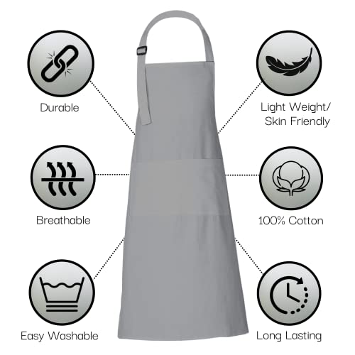Chef Apron Set of 2 with 3 Pockets 100% Cotton Kitchen Cooking Adjustable Bib Aprons High (2 Count)
