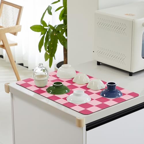 Checkered Dish Drying Mat for Kitchen Counter